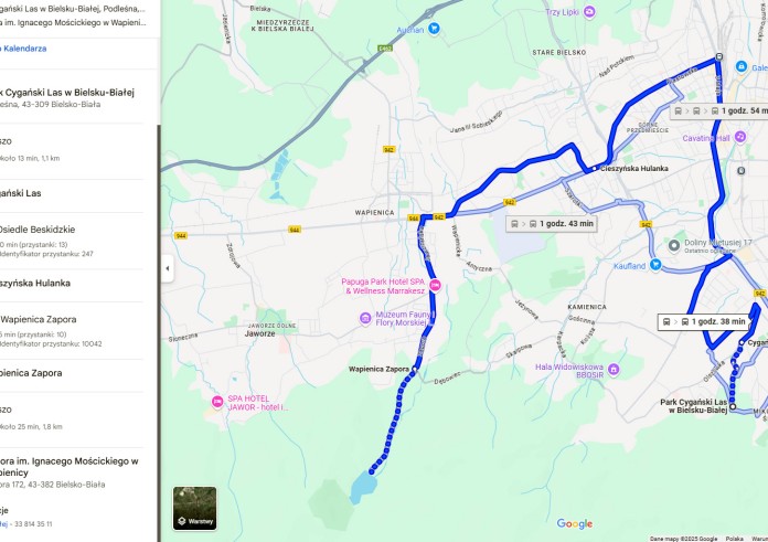 Bielskie autobusy w Google Maps  w czasie rzeczywistym
